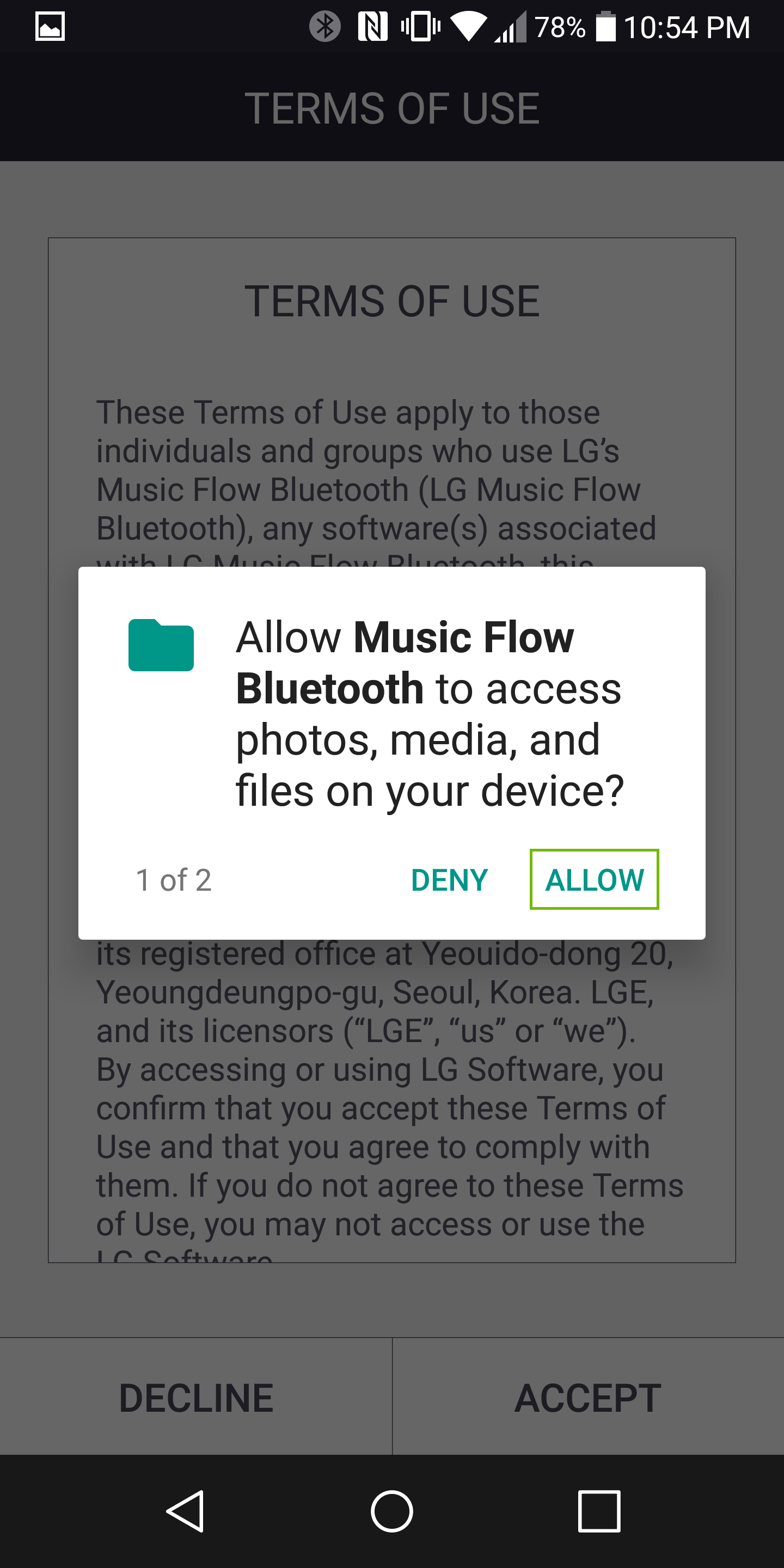 Screenshot of a request to allow extra permissions with allow highlighted