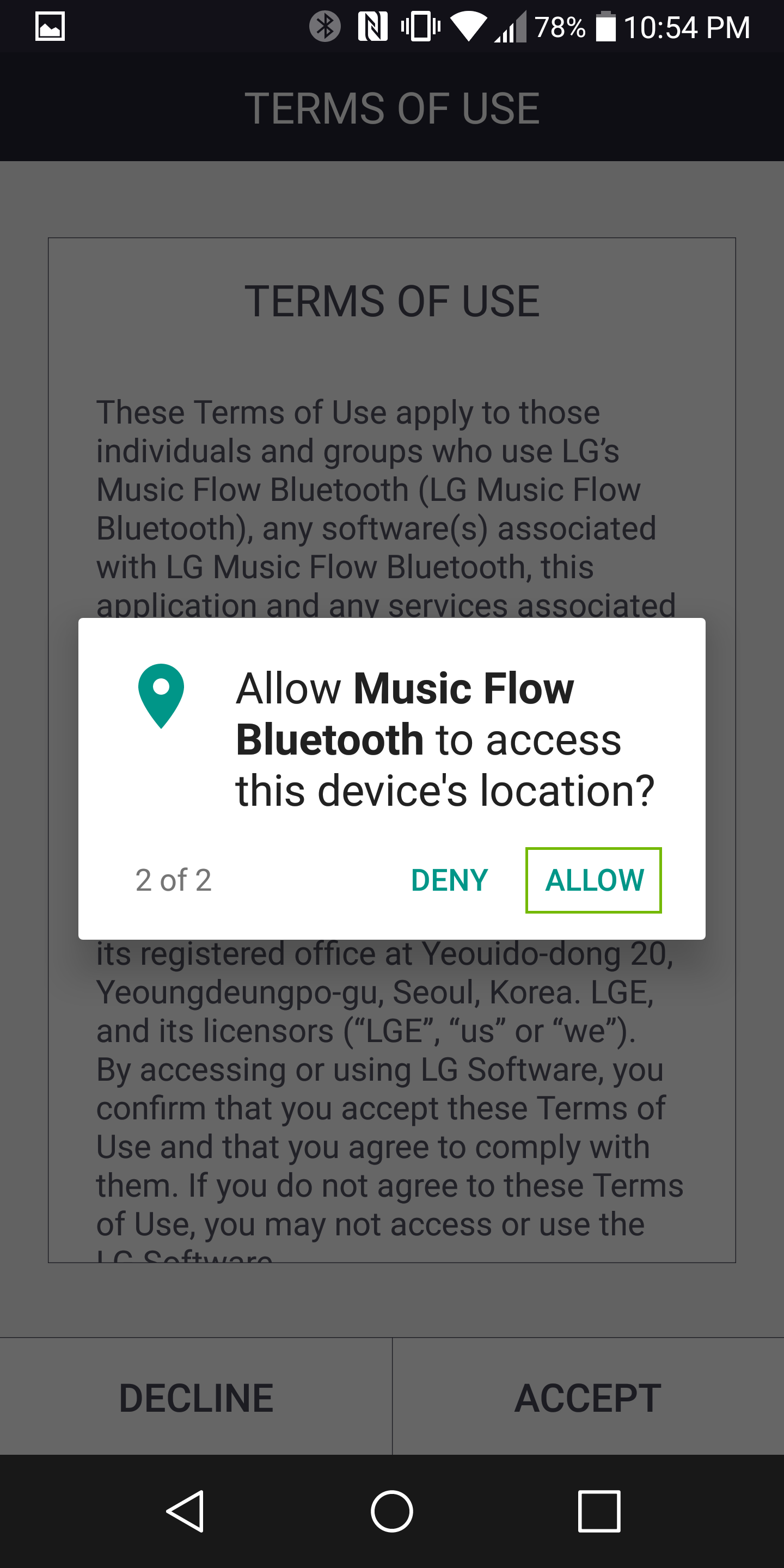 Screenshot of a request to allow extra permissions with allow highlighted