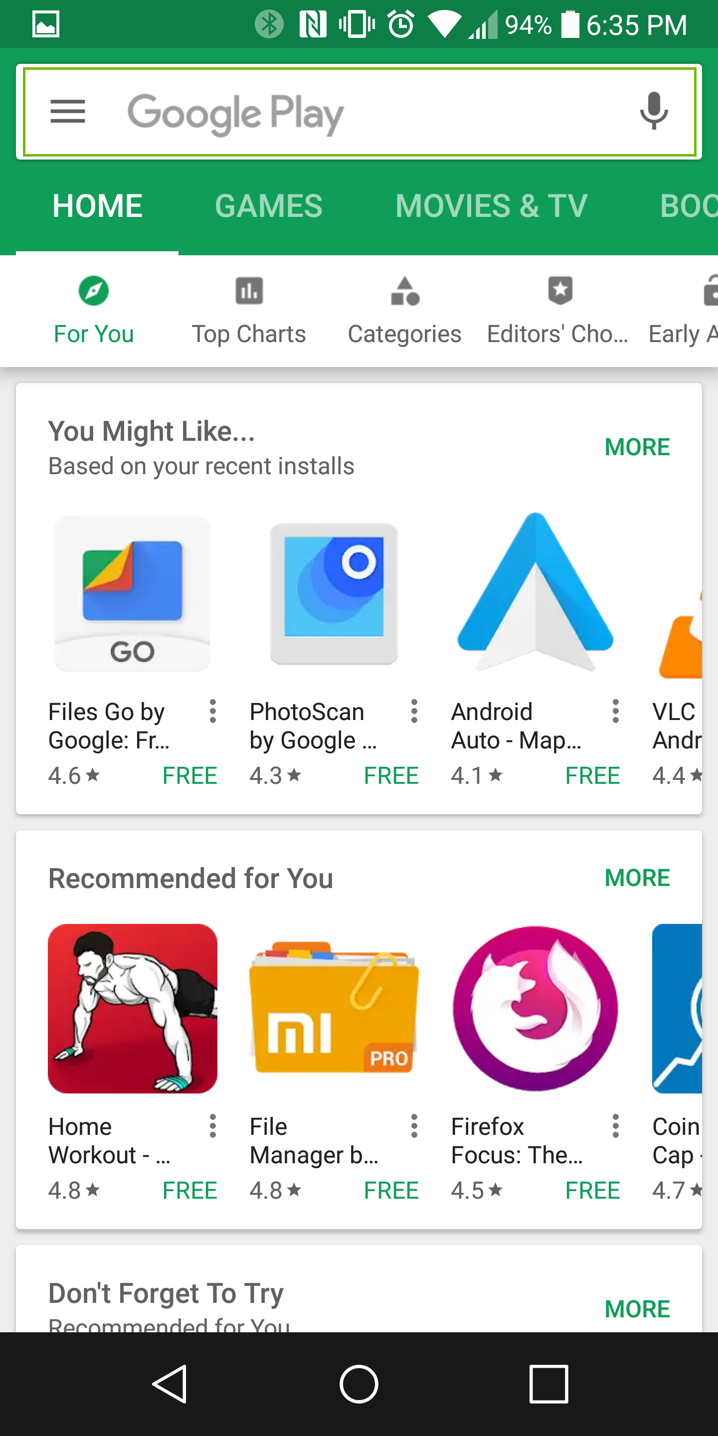 Screenshot of the Google Play Store on Android with the search bar highlighted