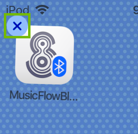Screenshot of the MusicFlowBluetooth icon in iOS with the delete icon highlighted