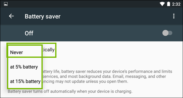 Selecting when battery saver is toggled