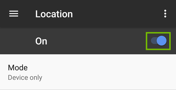 Location with toggle switch highlighted.