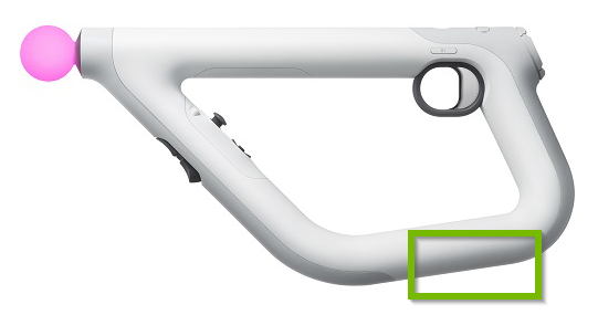 Aim controller with bottom USB port highlighted.