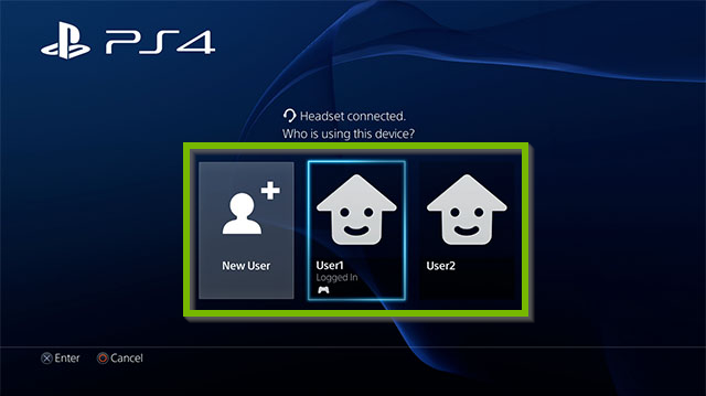 PS4 User selection. Screenshot.