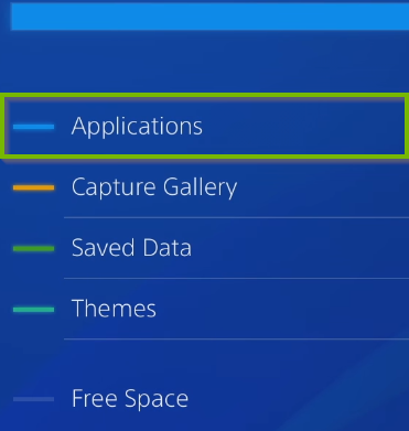 List of options with Applications highlighted