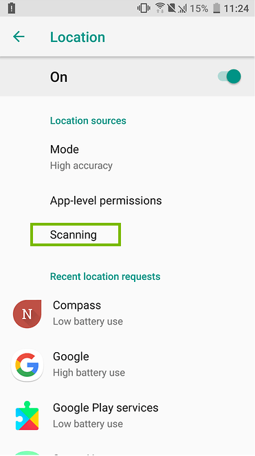 Scanning selection in an android menu