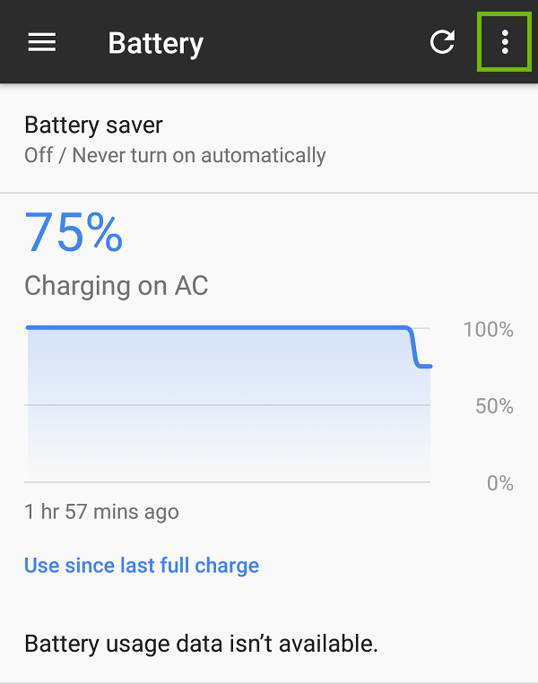 Battery settings with menu highlighted.