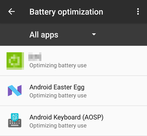 Battery optimization turned on.