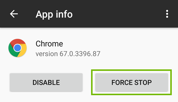 App info with Force Stop highlighted.