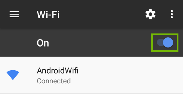 Wi-Fi settings with switch highlighted.