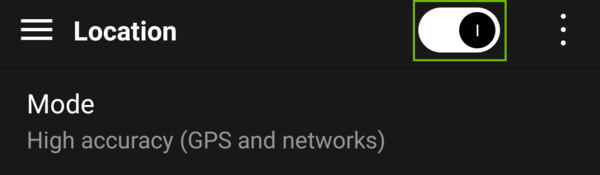 Location settings with the on off switch highlighted.