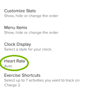 Fitbit Heart Rate highlighted. Screenshot