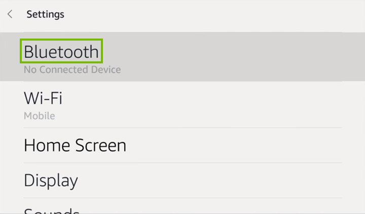 Bluetooth option highlighted on Echo Show settings screen.
