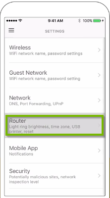Settings page with Router highlighted