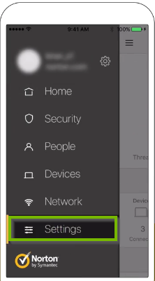 phone with menu open and settings is highlighted