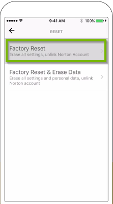 Factory reset highlighted