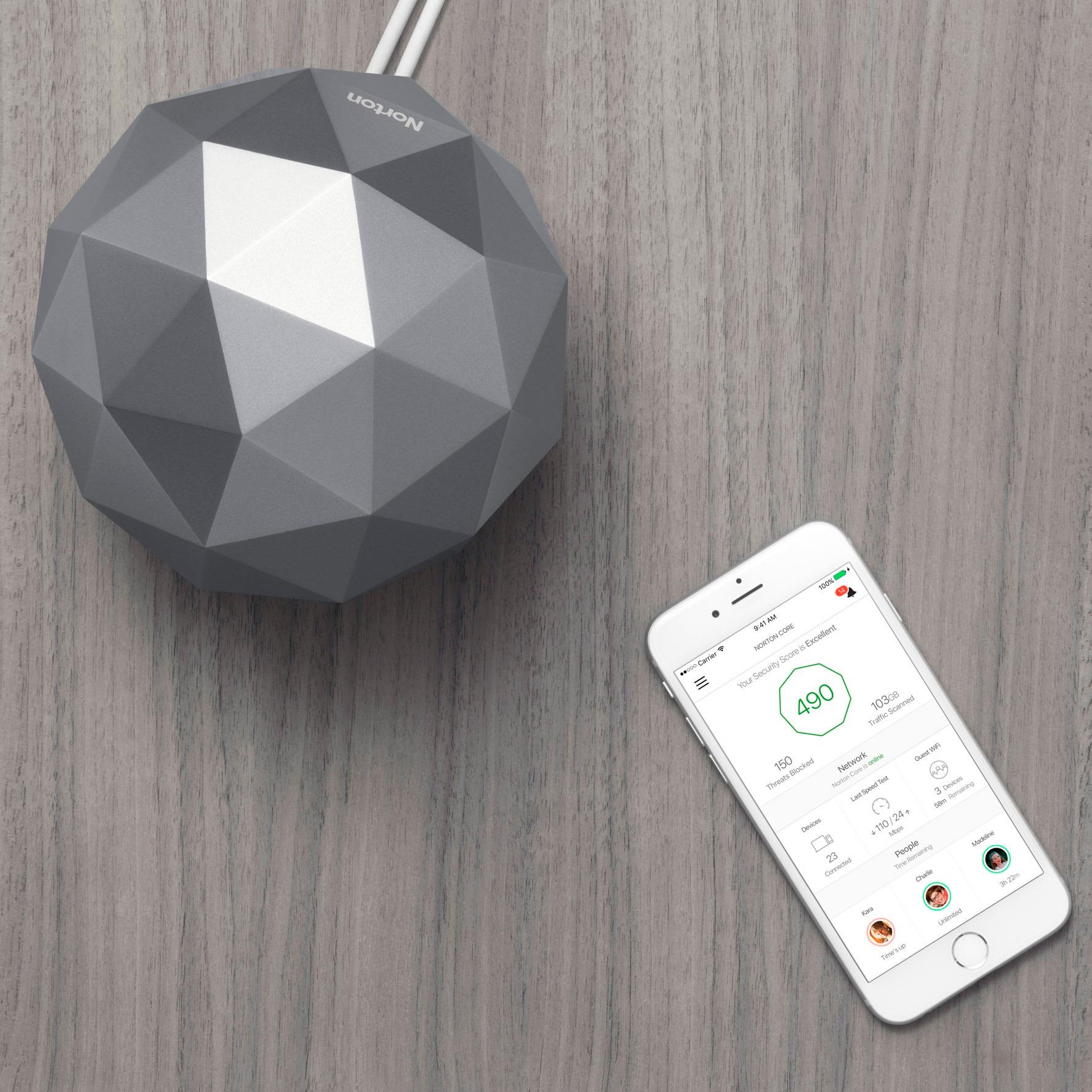 A nortcon core router next to an iphone