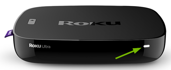 White light pointed out on front of Roku device.