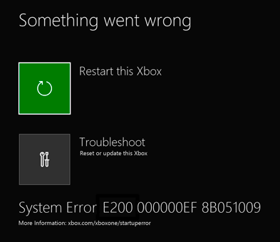 Xbox One startup error.