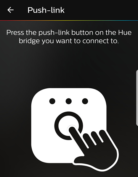Philips Hue app with illustration of the Hue Bridge.
