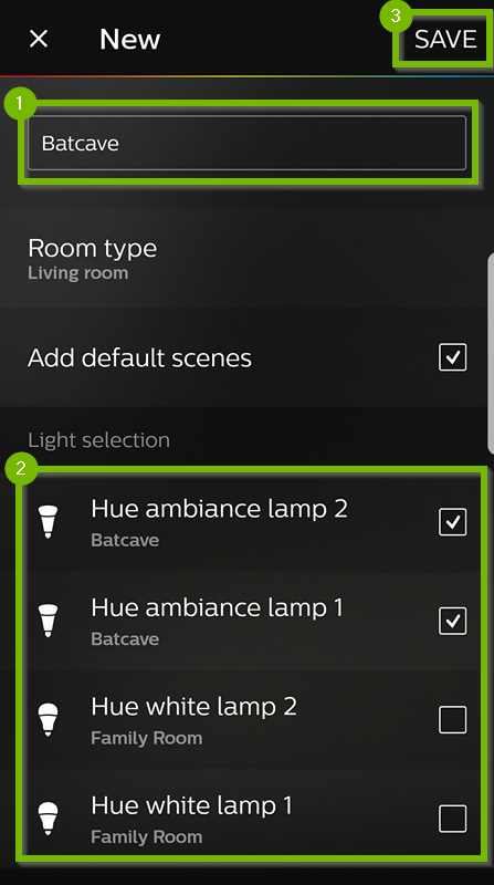 Philips Hue app with new room setup options.