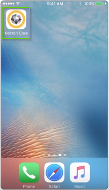 iOS screen showing Norton Core App highlighted