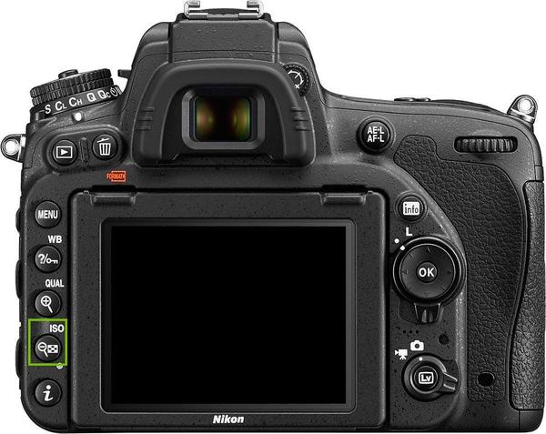 Back of camera with ISO button highlighted.