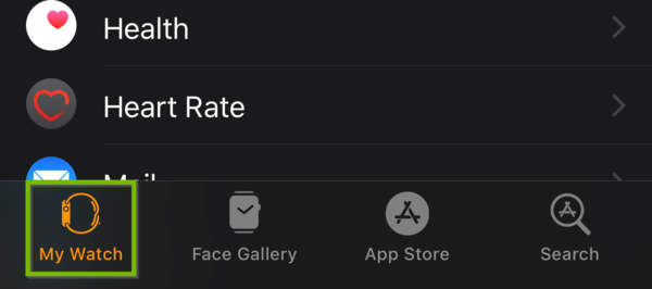 Apple watch app with my watch icon highlighted.