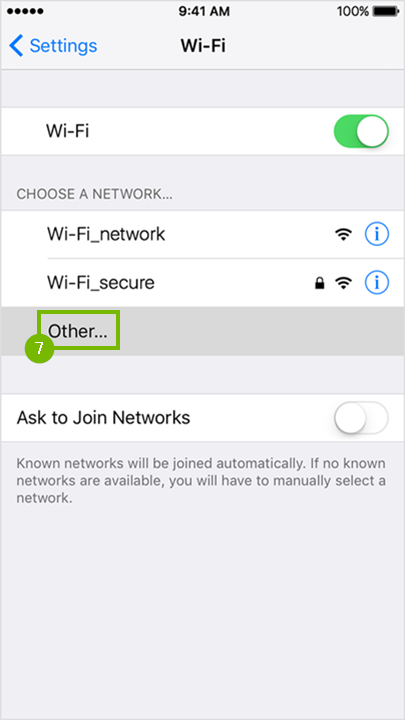 iPhone Wi-Fi menu highlighting the Other option.