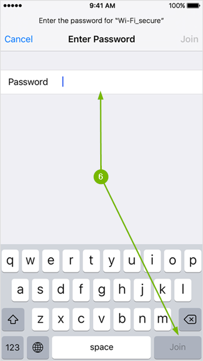 iPhone prompting the user to enter their Wi-Fi password.
