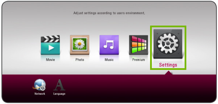 Main screen with Settings selected. Screenshot.