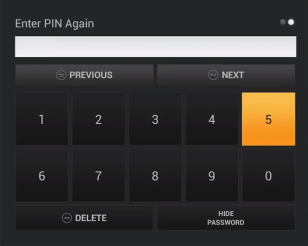 Entering pin again for confirmation