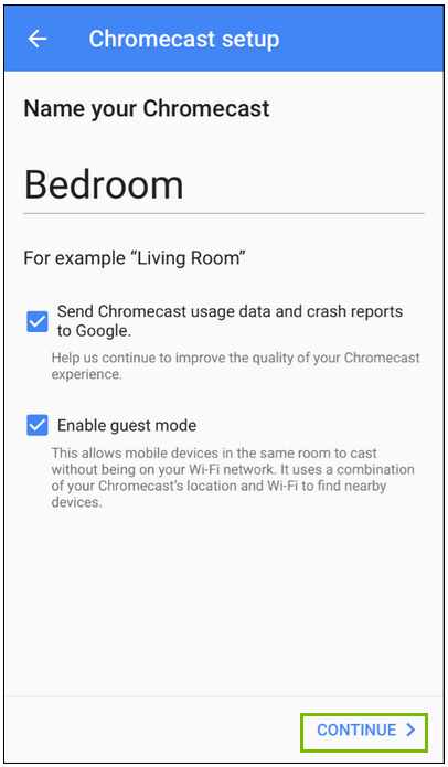 Name your Chromecast setup window
