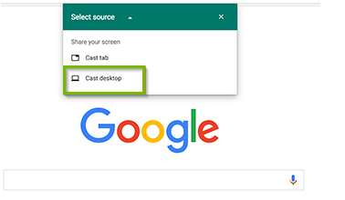 Selecting Cast Desktop from the Cast drop-down.