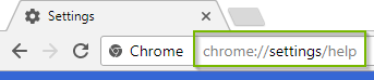 Browser tab with chrome settings link, chrome://settings/help