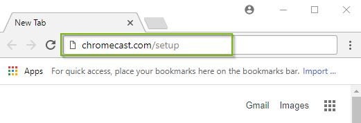 Browser window with chromecast.com/setup in the address bar, highlighted