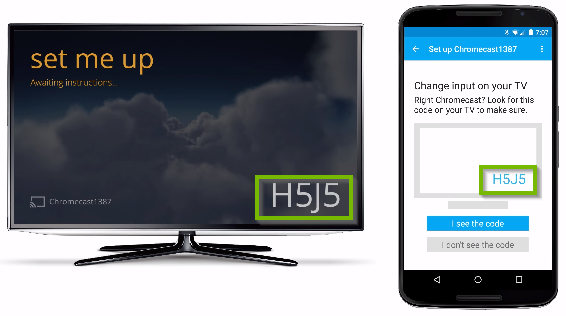 TV with code highlighted, mobile phone with code highlighted