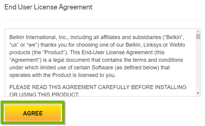 End User License Agreement with Agree button selected. Screenshot.