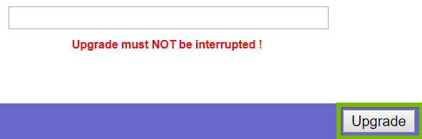 Firmware page with Upgrade button selected. Screenshot.