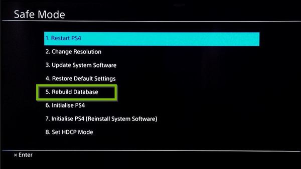 Safe Mode with Rebuild Database selected.