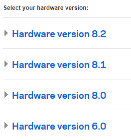List of example hardware versions: Hardware version 8.2, Hardware version 8.1, etc. Screenshot.