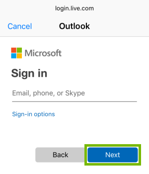 Outlook login page
