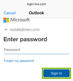 Outlook password page