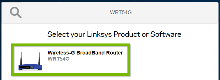 Selecting your router from the search results. Screenshot.