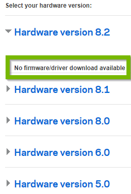 Example Hardware version with No firmware/driver download available. Screenshot.
