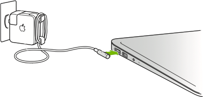 MacBook being connected to power with power supply without extension cord.