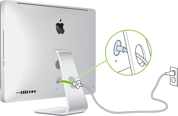 iMac being connected to power.
