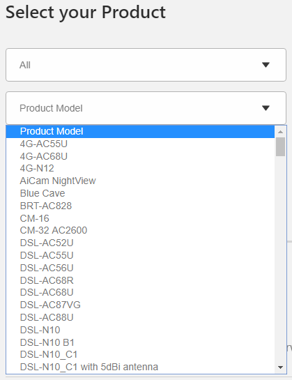 Product model list. Screenshot.