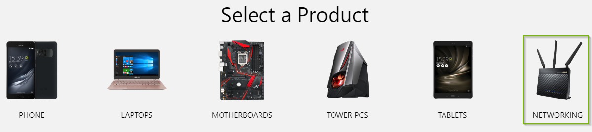 Product list with Networking selected. Screenshot.