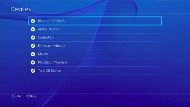 Devices menu with Bluetooth Devices selected. Screenshot.